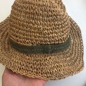 Straw, tan hat with olive green ribbon detail made by Lanvin 18th Century Shallow Crown Straw Hat Trimmed W/ Olive Green  main image 4